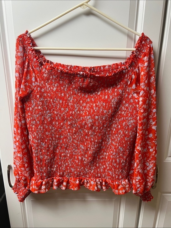 Bar III Tops - Bar III Red Floral Off-The-Shoulder Smocked Top, XXL